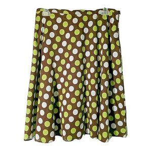 Skirt A-Line Womans Size 10P Cotton Brown w/ Lime Green & White Polk-A-Dots
